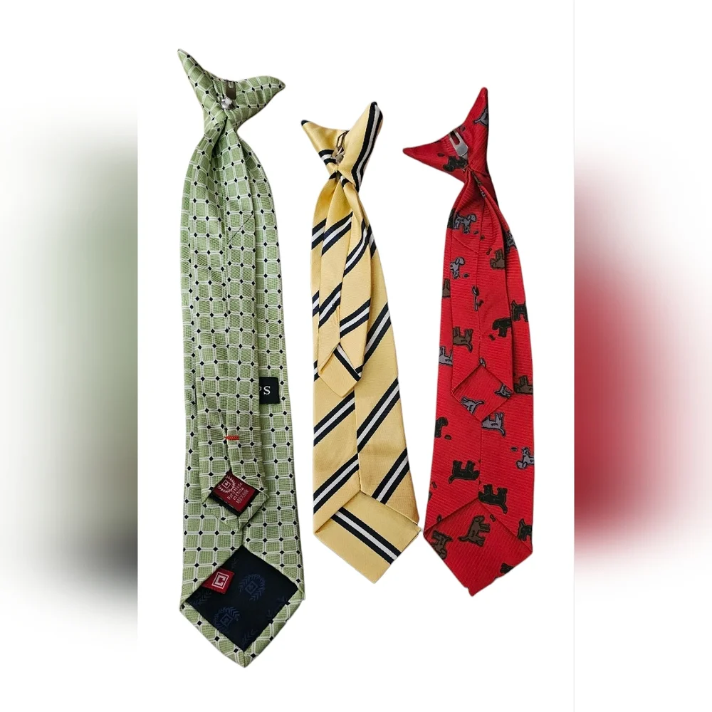 Set of 3 Boys Clip-On Ties - Green, Yellow, Red 1- Chaps 2-Unbranded